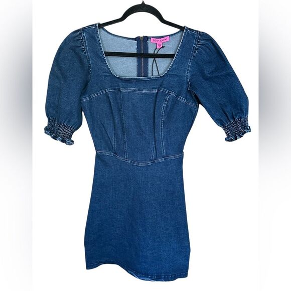 Betsey Johnson Zip-Up Short Sleeve Denim Mini Dress. Size 0. NWOT - Picture 2 of 8